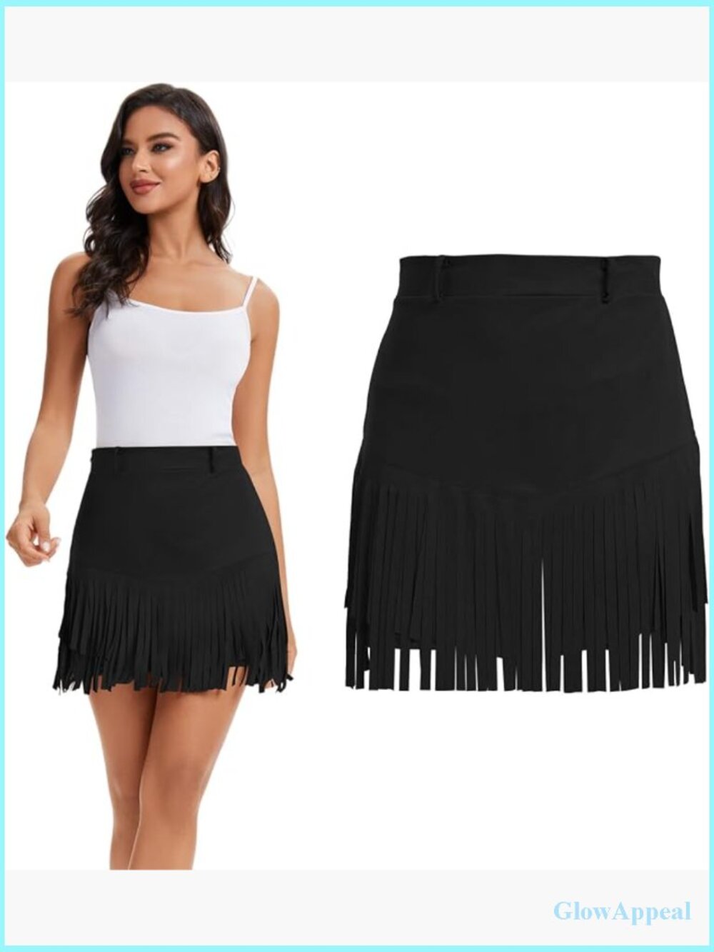 High Waist A-Line Fringe Mini Skirt - Faux Suede Tassel Hem Cowgirl